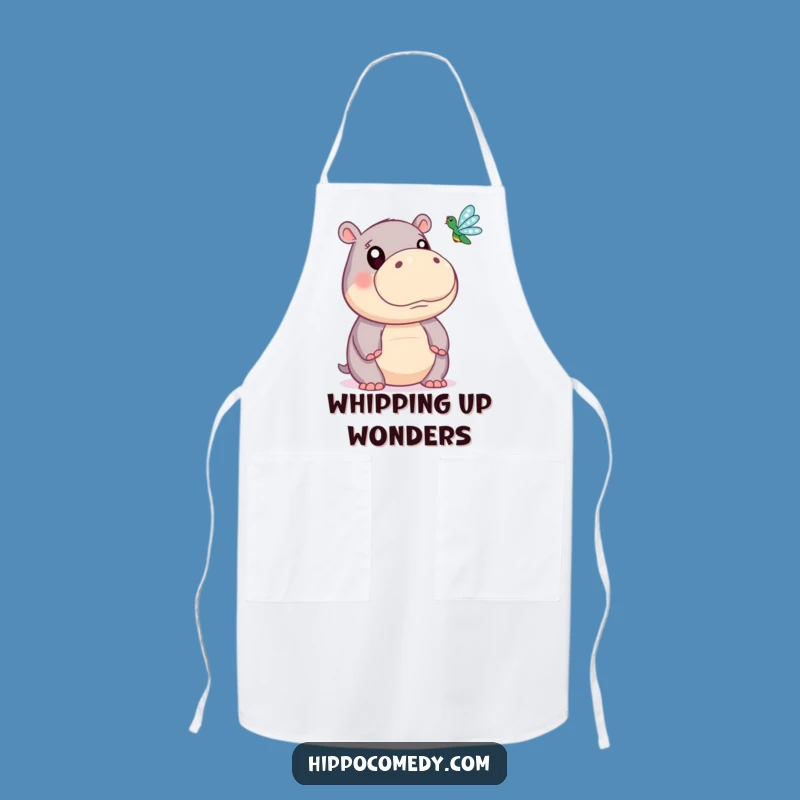 Funny Hippo Apron: Cute Wide-Eyed Hippo Dragonfly Watcher Kitchen Accessory