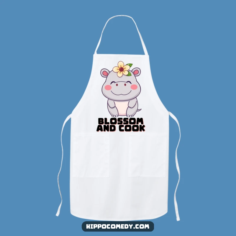 Funny Kawaii Hippo Apron: Whimsical Contented Flower Hippo Chef Gift
