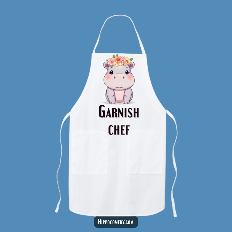 Funny Hippo Flower Crown Apron: Delightful Kitchen Wear for Humorous Cooks