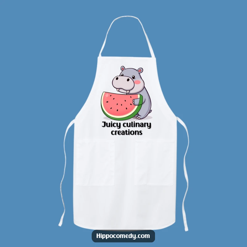 Funny Kawaii Hippo Apron: Watermelon Fun, Cute Humorous Kitchen Wear