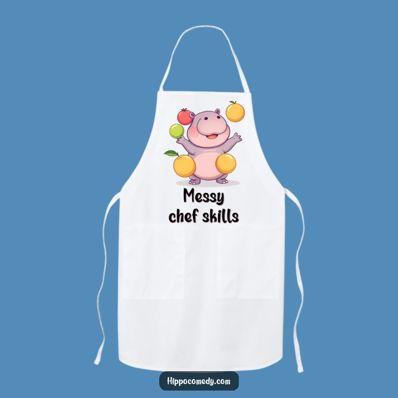 Turn your kitchen into a comedy show with this funny kawaii hippopotamus juggling fruits apron. Protect your clothes while serving up laughs.