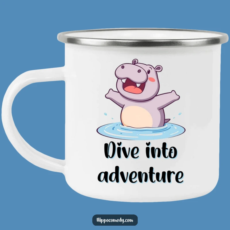 Funny Hippo Camp Mug: Excited Water Jump, Outdoor Humor Gift