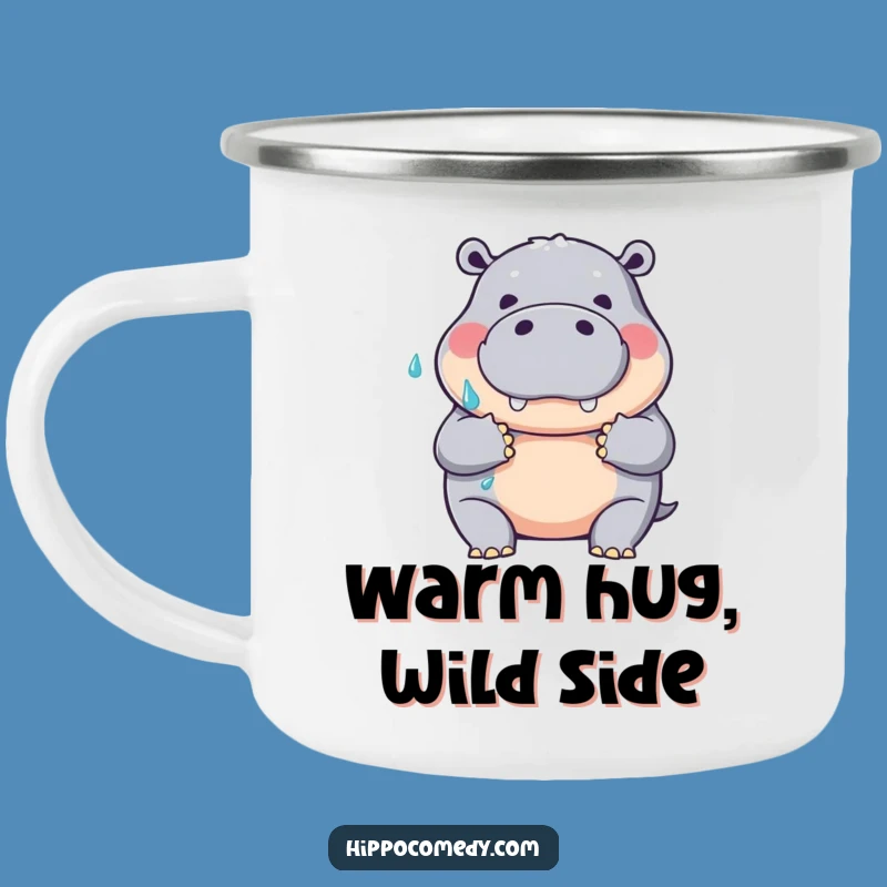 Funny Hippo Hug Camp Mug: Wet Embrace, Outdoor Humor Gift