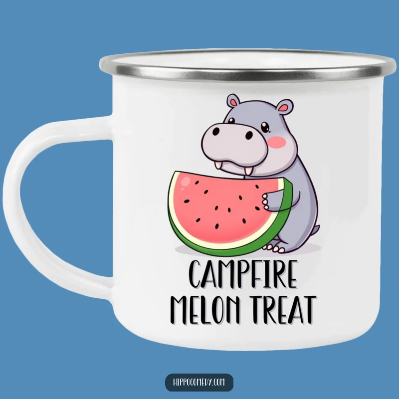 Funny Kawaii Hippo Camp Mug: Watermelon Treat, Cute Outdoor Humor