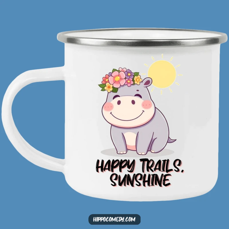 Funny Kawaii Hippo Flower Crown Camping Mug: Sip Sunshine Adventures