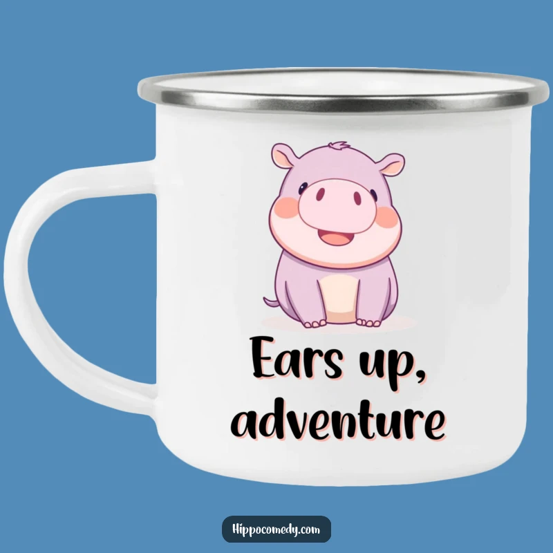 Funny Kawaii Hippo Wiggling Ears Camping Mug - Playful Animal Adventure Gift