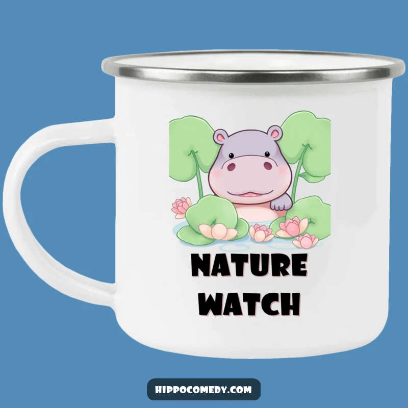 Funny Shy Hippo Camping Mug: Bashful Humor for Outdoor Adventures
