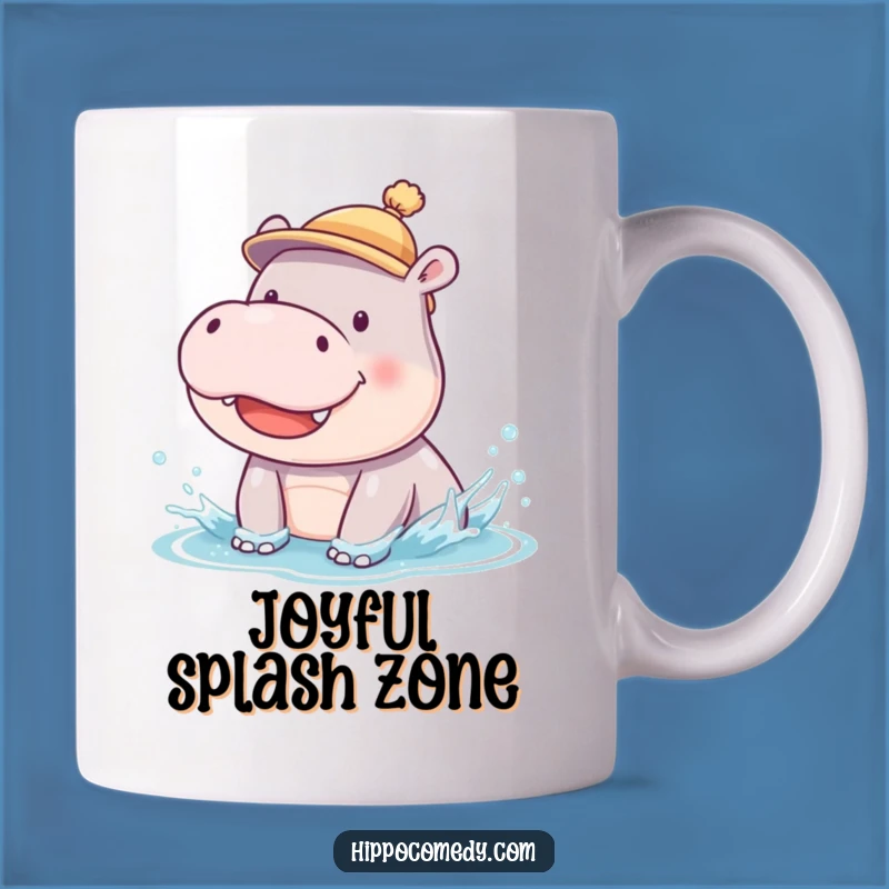 Funny Hippo Cub Mug: Adorable Splashing Hippo in Hat, Hilarious Gift