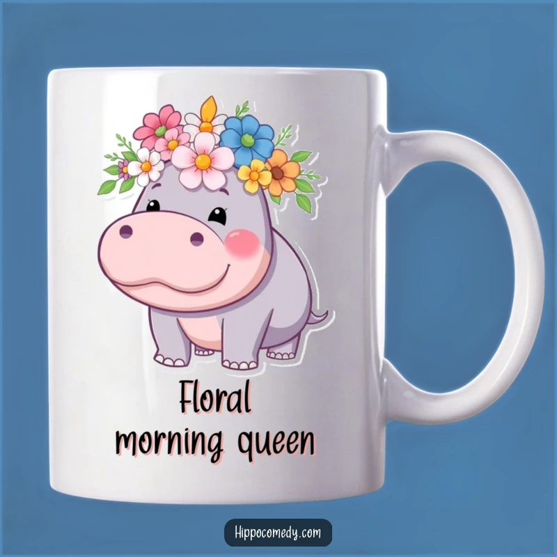 Funny Hippo Flower Crown Mug - Regal Humor for Your Morning Coffee