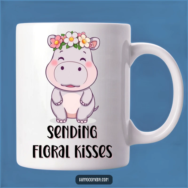 Funny Kawaii Hippo Flower Crown Kiss Mug - Adorable & Romantic Gift