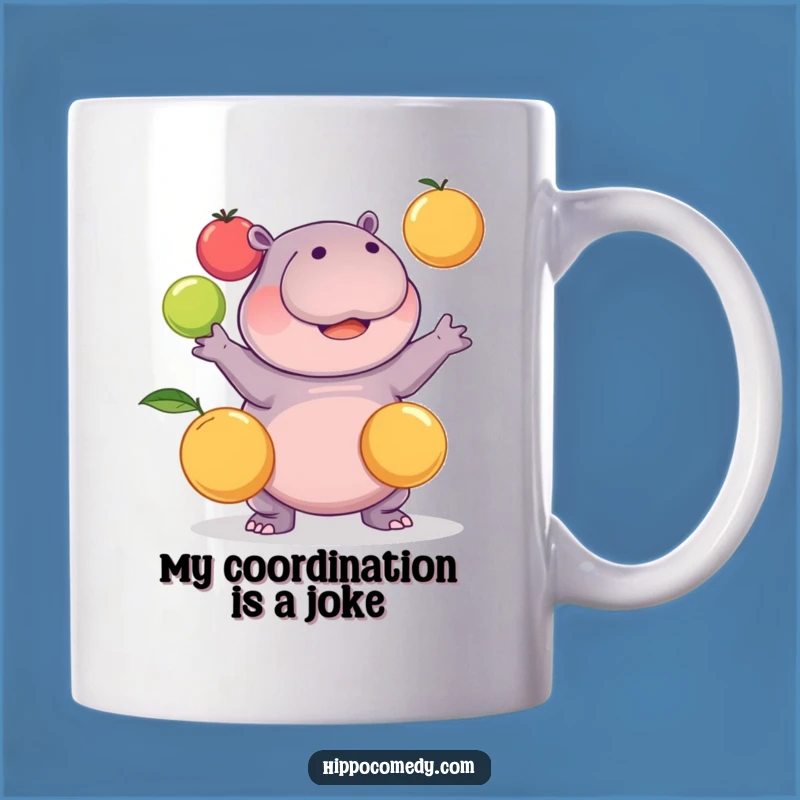 Funny Kawaii Hippo Juggling Fruits Mug: Hilarious Gift for Hippo Lovers