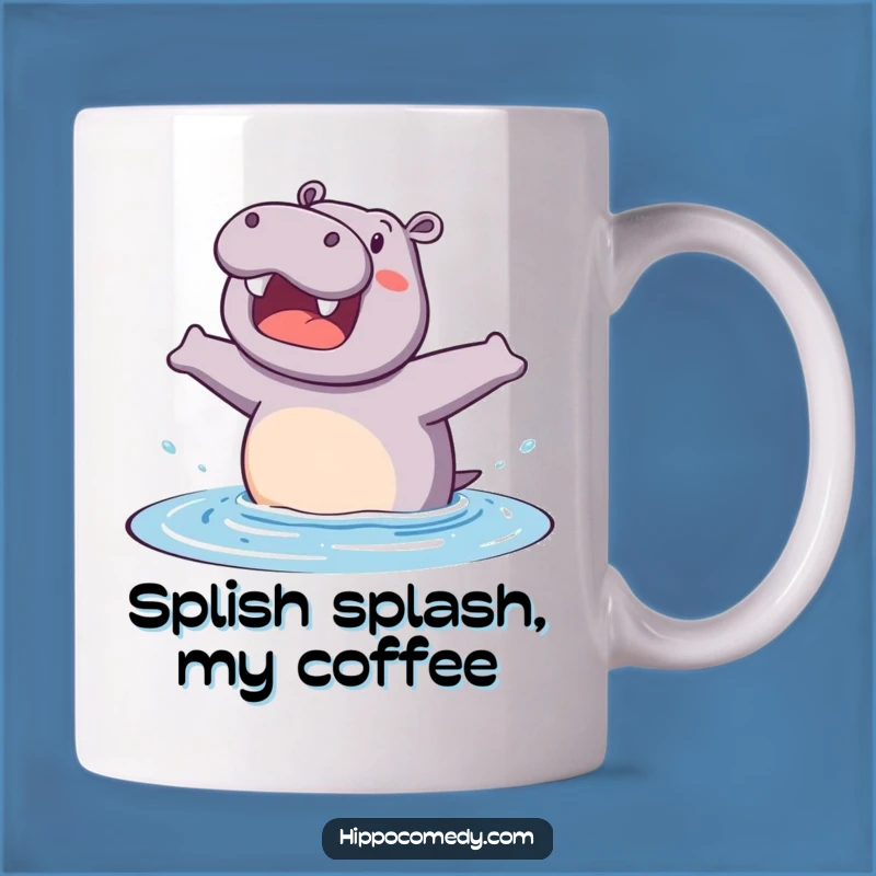 Funny Hippo Splash Mug: Excited Hippo Ready for Fun, Perfect Gift
