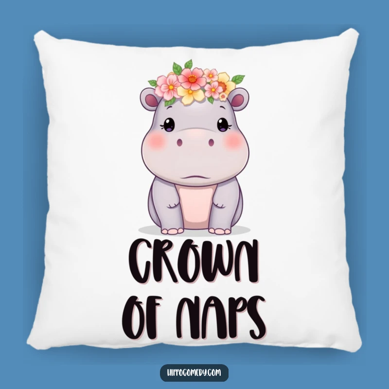 Funny Hippo Flower Crown Pillow: Cozy Decor with Delicate Humorous Appeal