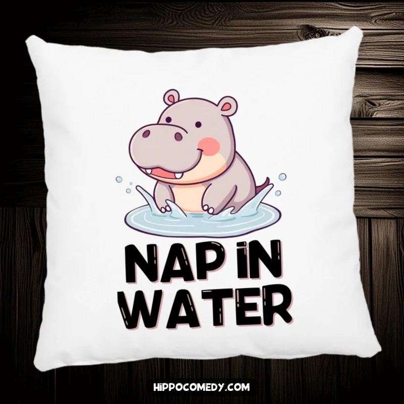 Funny Hippo Splashing Pillow: A decorative pillow showing a cute hippo joyfully splashing, offering funny comfort and charm.
