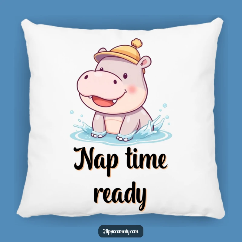 Funny Hippo Cub Pillow: Cozy Splashing Baby Hippo in Hat Cushion