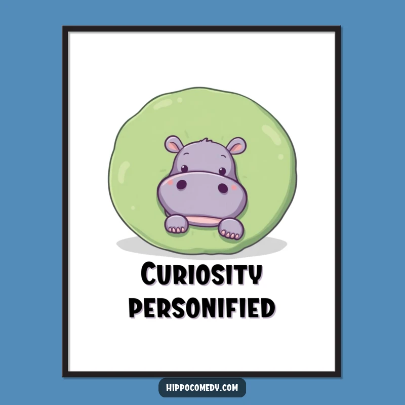 Funny Hippo Lily Pad Digital Art: Instant Curious Hippo Download, Art Gift