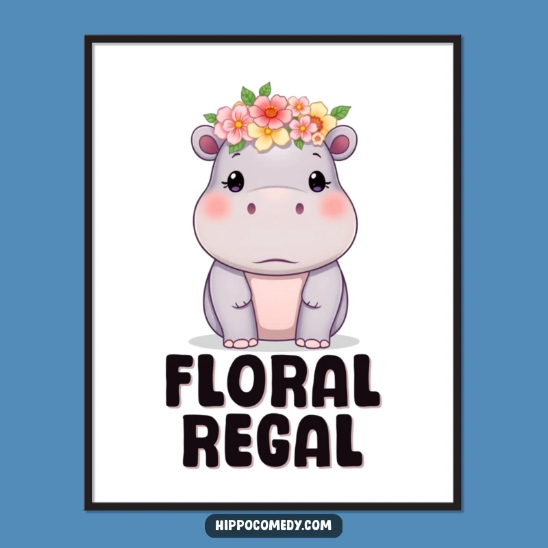 Funny Hippo Flower Crown Digital Art: Delicate Decor for Instant Humorous Charm
