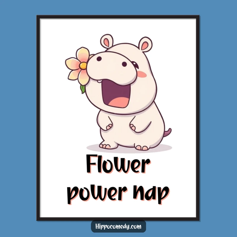 Funny Hippo Digital Art: Sleepy Yawn Print, Unique Funny Gift