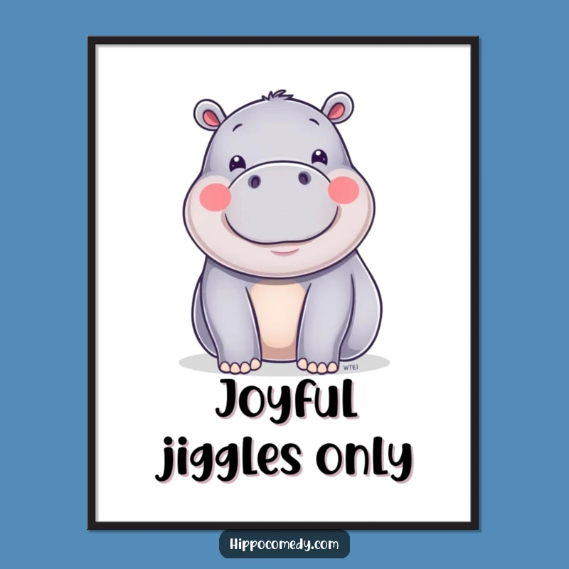 Funny Happy Hippo Wiggle Digital Art - Shiny Hippo Print for Instant Joyful Decor Gift