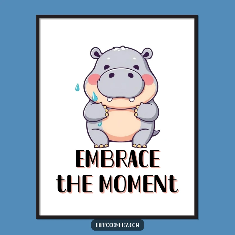 Funny Hippo Hug Digital Art: Wet Embrace, Humorous Wall Decor