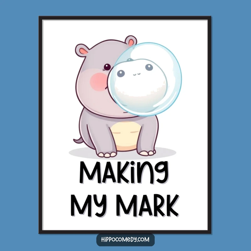 Funny Kawaii Hippo Bubble Digital Art - Cute Animal Blow Printable Gift