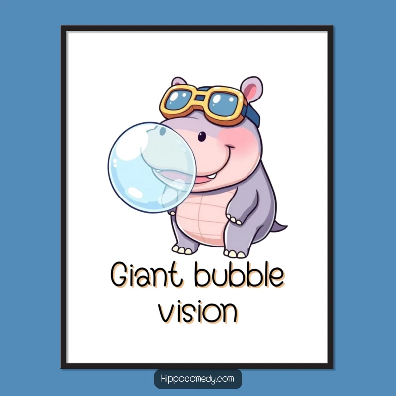 Funny Hippo Bubble Digital Print: Instant Whimsical Wall Art