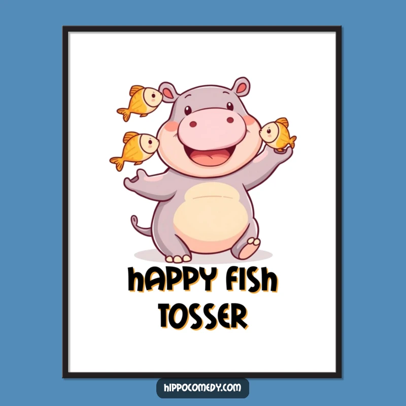 Funny Hippo Digital Art: Juggling Act Print, Unique Funny Gift