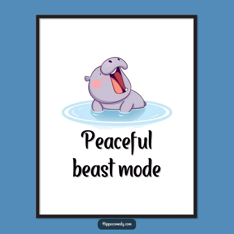 Funny Content Hippo Yawning Digital Art - Hilarious Hippo Print for Instant Decor Gift