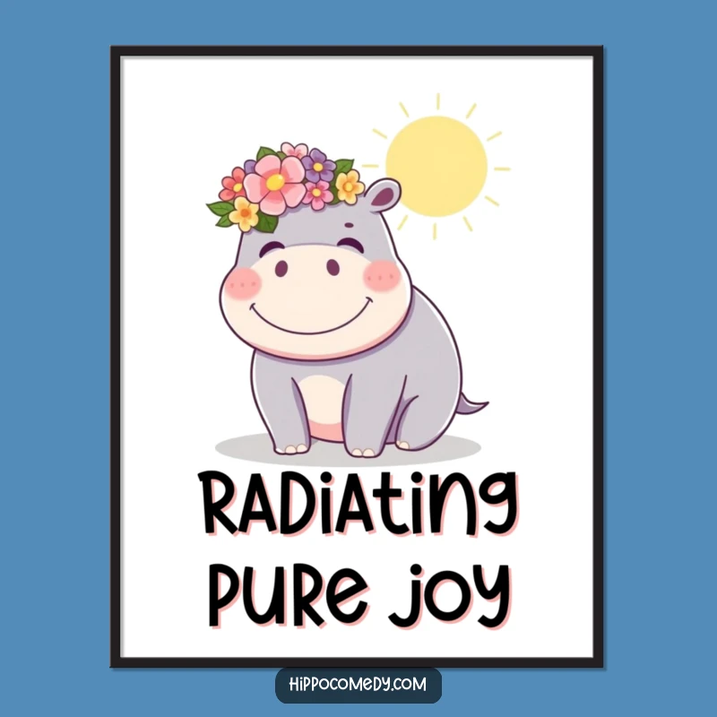 Funny Kawaii Hippo Flower Crown Digital Art: Instant Sunshine and Giggles
