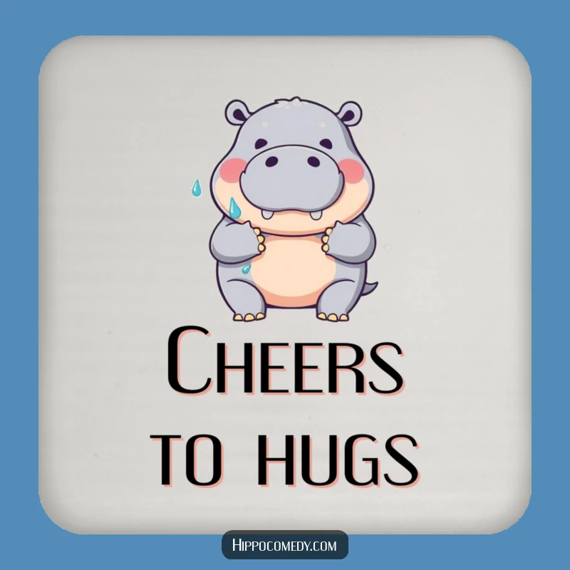 Funny Hippo Hug Coaster: Wet Embrace Art, Humorous Drink Spill