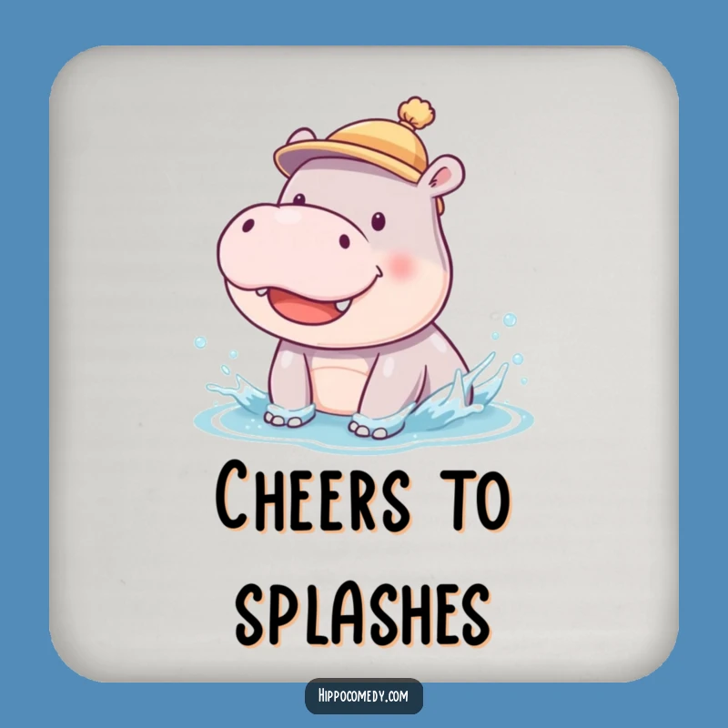 Funny Hippo Cub Coaster: Silly Splashing Hippo in Hat Protector