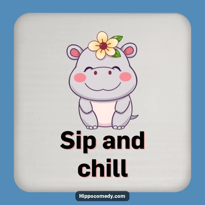 Funny Kawaii Hippo Coaster Set: Protect Surfaces with Contented Flower Hippo Art