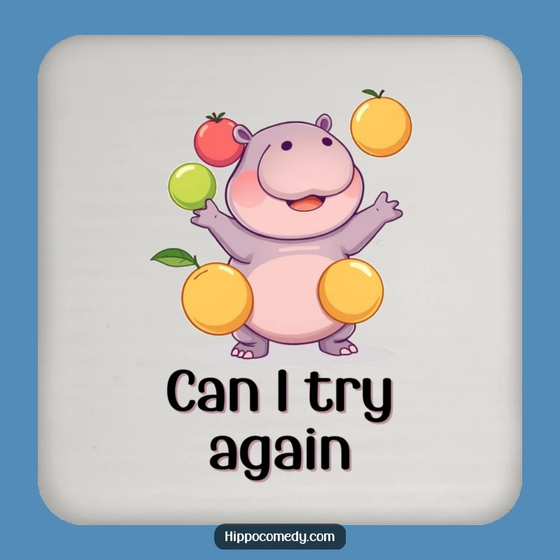 Funny Kawaii Hippo Juggling Fruits Coaster: Protect Surfaces with Comedy