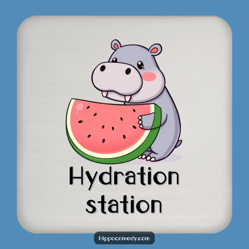 Funny Kawaii Hippo Coaster: Watermelon Art, Cute Humorous Protection