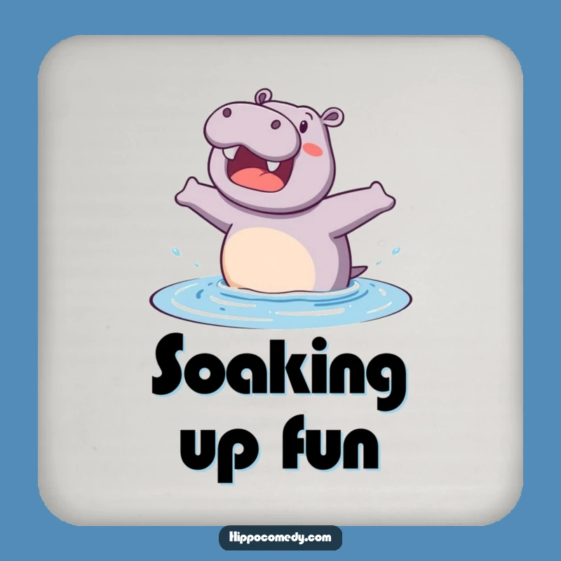 Funny Hippo Coaster: Excited Splash Art, Humorous Drink Protection