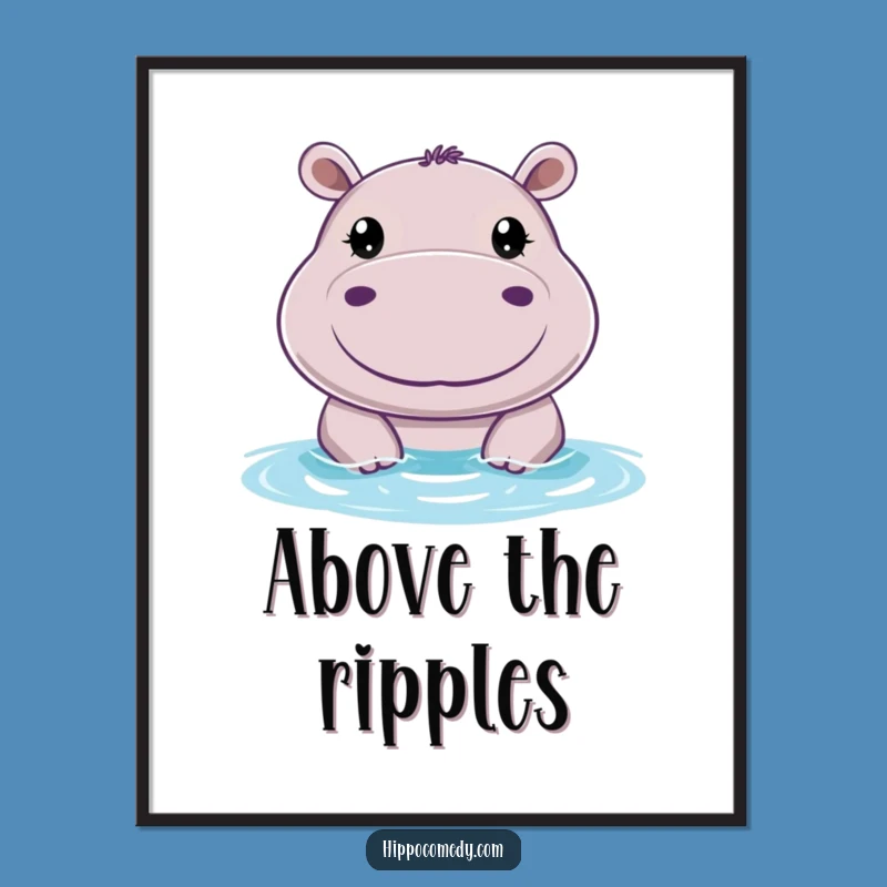 Funny Cheerful Hippo Poster: Curious Eyes Art for Your Walls