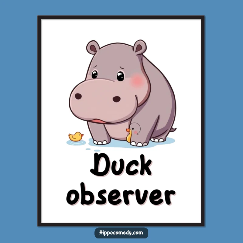 Funny Curious Hippo Poster: Observational Wall Art for Humorous Decor