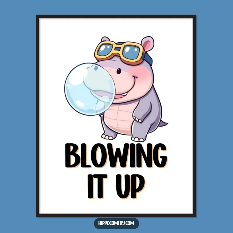 Funny Hippo Bubble Poster: Whimsical Art for a Cheerful Space