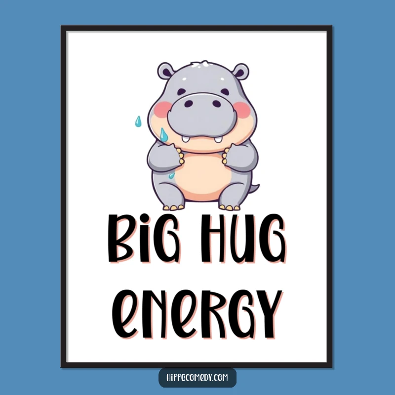 Funny Hippo Hug Poster: Wet Embrace Art, Humorous Wall Decor