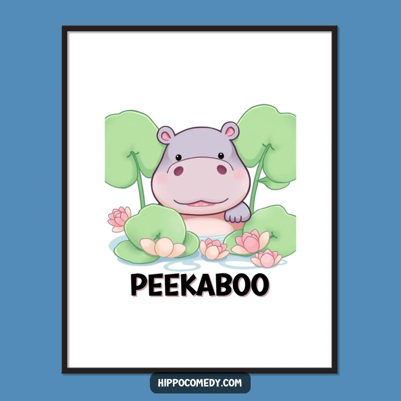 Funny Shy Hippo Poster: Adorable Wall Art for Bashful & Humorous Decor