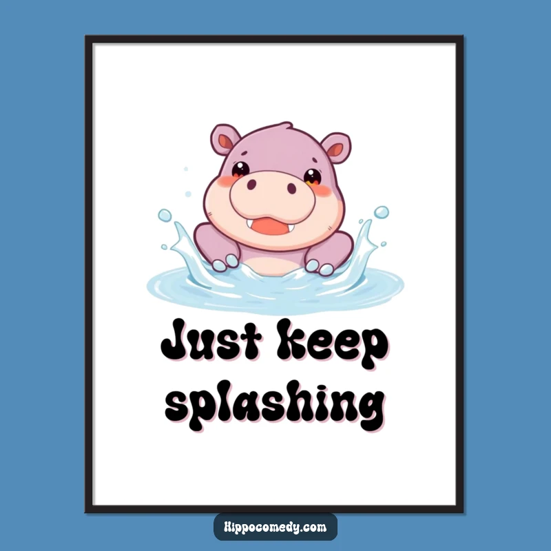Funny Hippo Pool Poster: Joyful Splash Art - Perfect Funny Gift