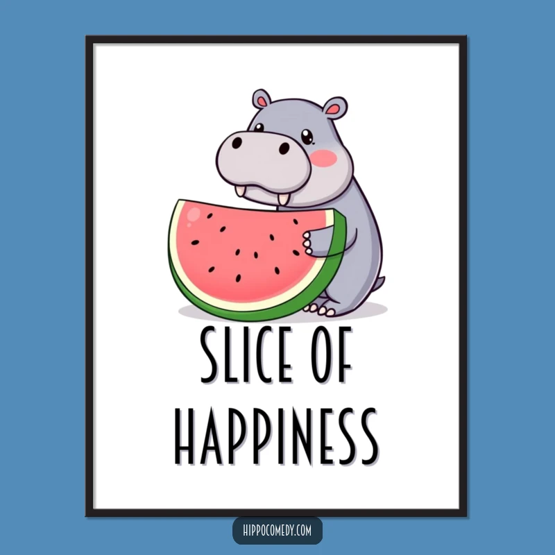 Funny Kawaii Hippo Poster: Watermelon Art, Cute & Humorous Wall Decor