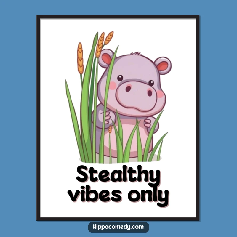 Charming Funny Little Hippo Peek Poster: Shy Surprise Art, Delightful Funny Gift Decor