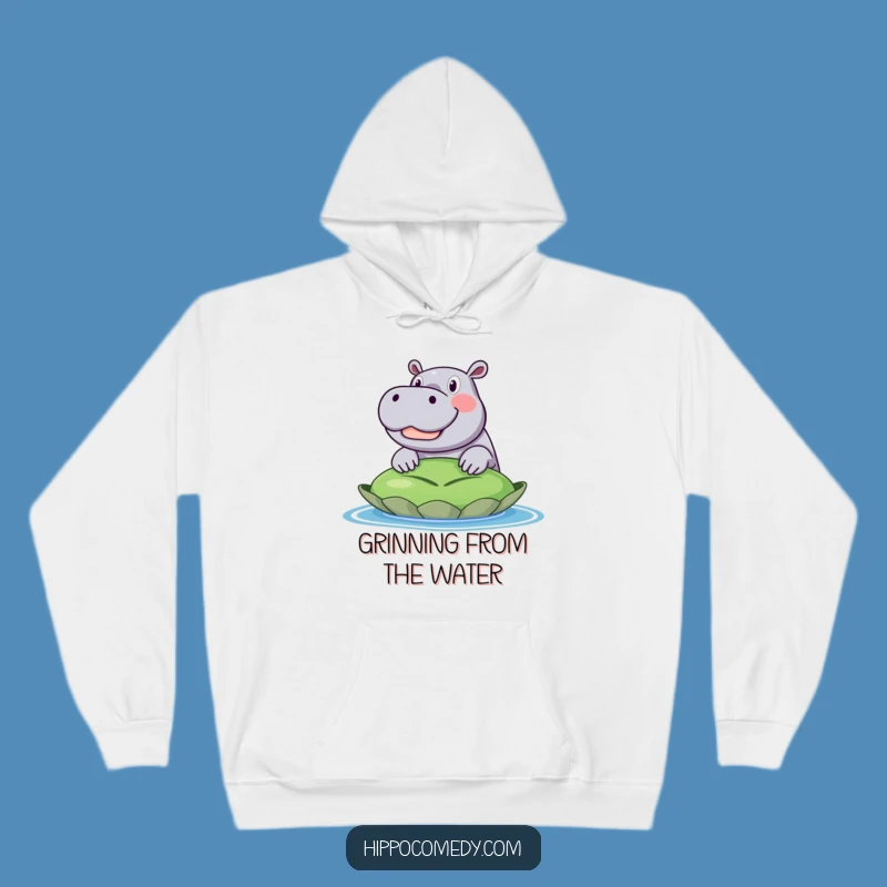 Cozy Funny Excited Hippo Hoodie: Lily Pad Fun, Warm Funny Gift