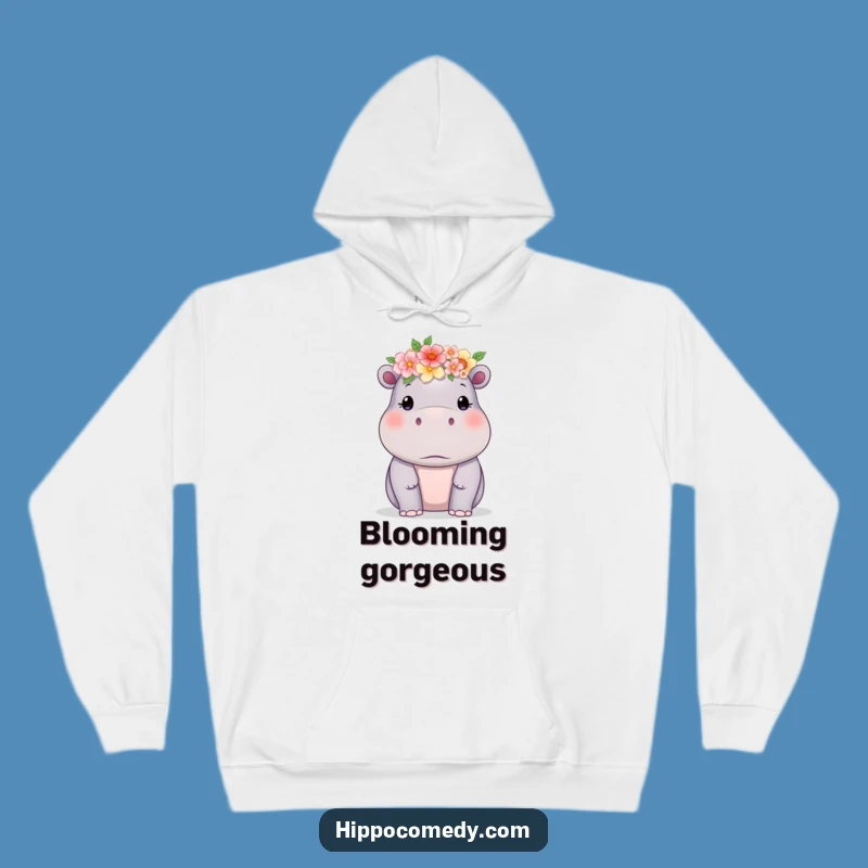 Funny Hippo Flower Crown Hoodie: Cozy Comfort with Delicate Humorous Style