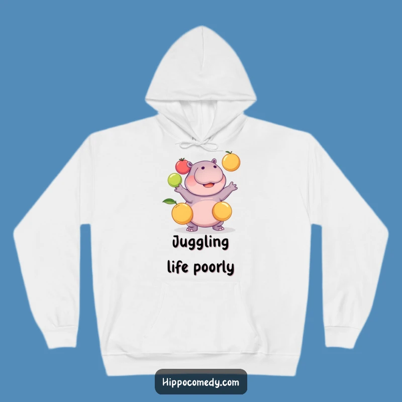 Funny Kawaii Hippo Juggling Fruits Hoodie: Cozy and Comical Winter Wear