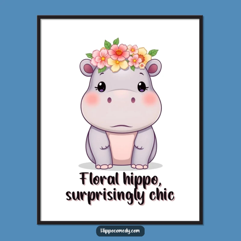 Free Printable Hippo Wall Art: Delicate Flower Crown Downloadable Decor