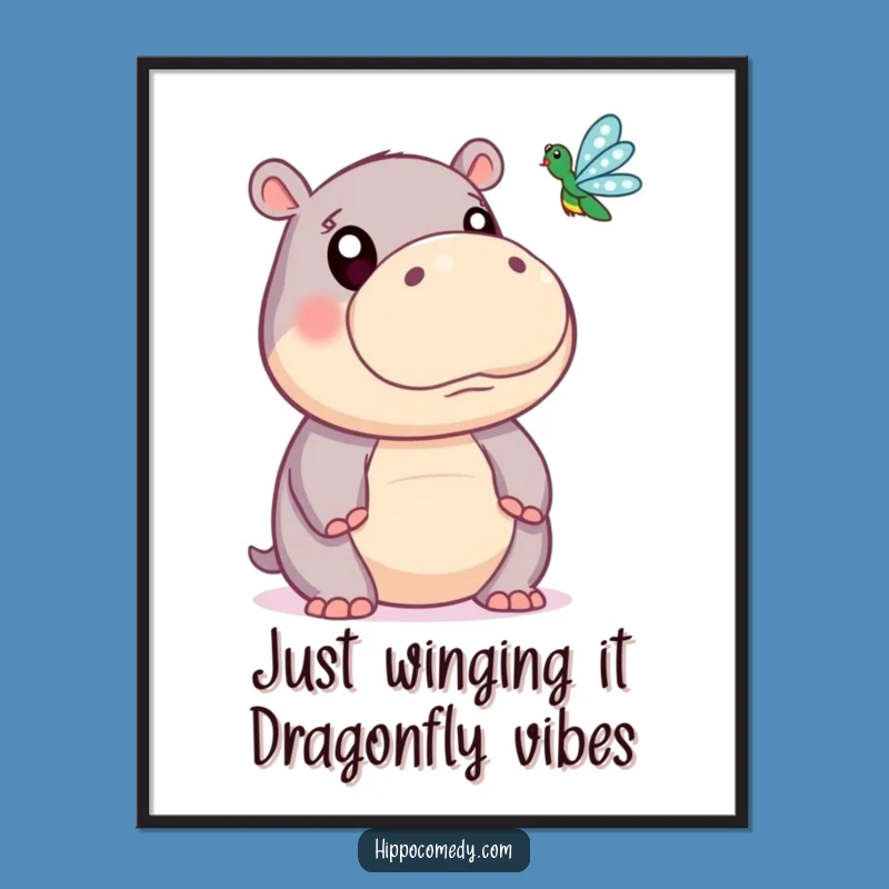 Free Printable Wall Art: Funny Hippo & Dragonfly Wonder - Humorous Downloadable Decor for Your Home