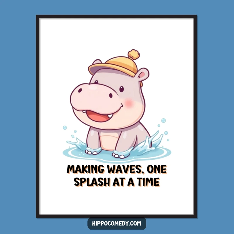 Free Printable Wall Art: Silly Hippo Cub Splash - Humorous Downloadable Decor for a Playful Vibe