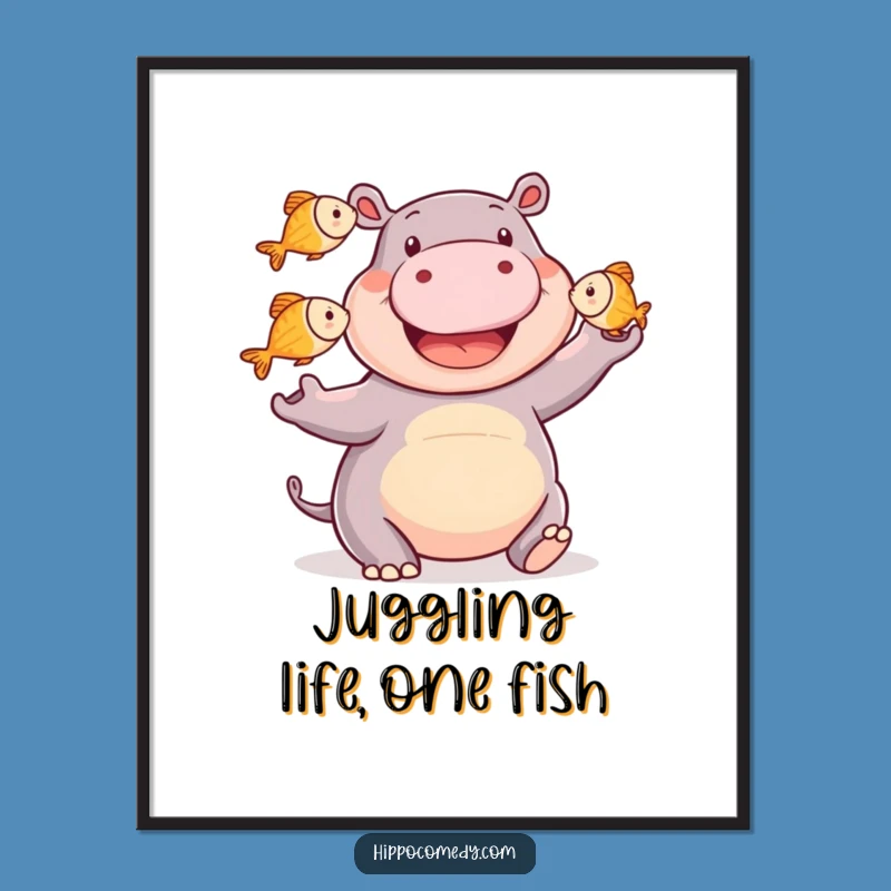 Free Printable Happy Hippo Wall Art: Juggling Fish Fun Digital Download Decor
